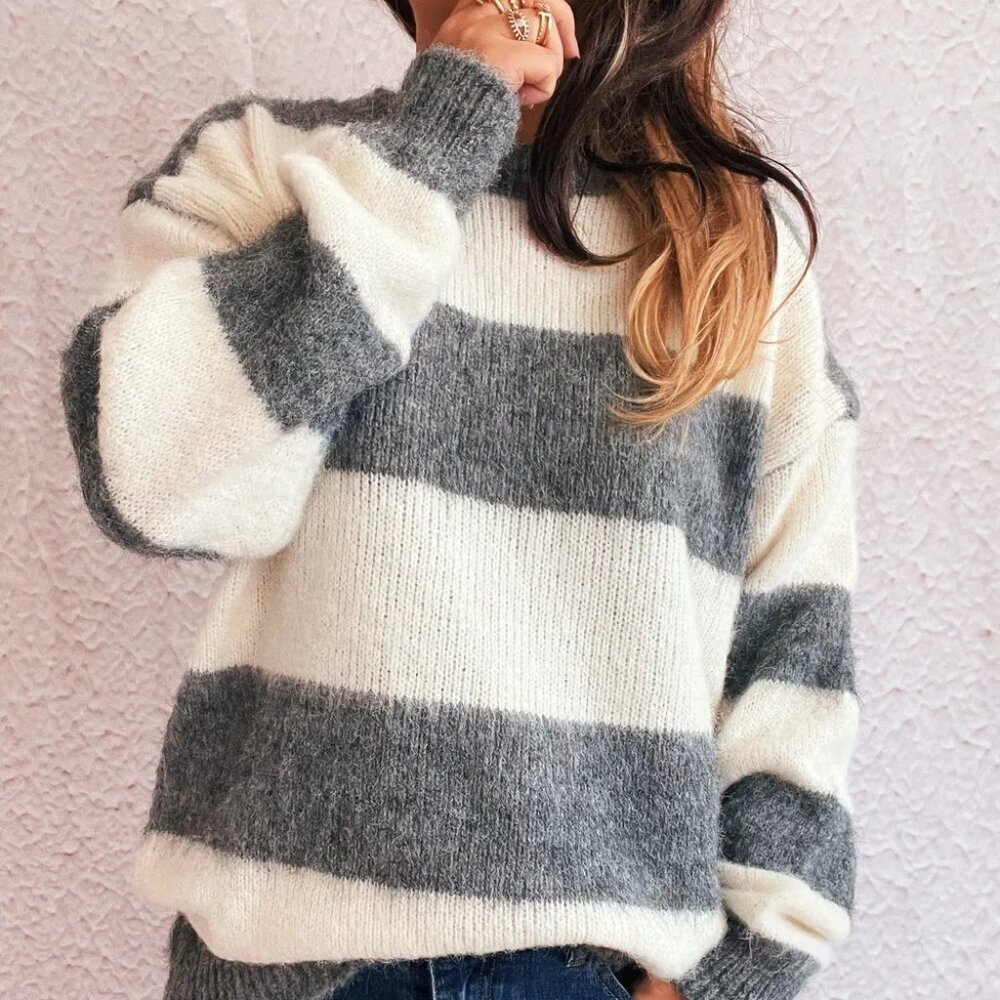 Striped Contrast Long Sleeve Sweater